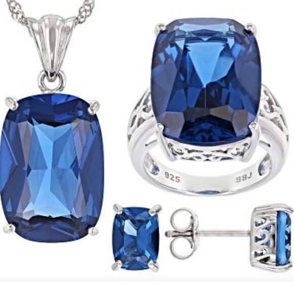 NWT JTV Blue Lab Created Spinel Rhodium On Sterling Silver Boxed Set 38.00ctw 5 - Picture 1 of 2